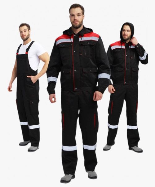 Костюм Нейч-2 СОП с капюшоном (тк.Смесовая,210) п/к, черный/красный