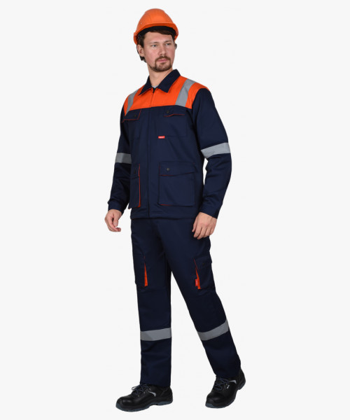Костюм СИРИУС-БИЛДЕР куртка, брюки темно-синий с оранжевым
