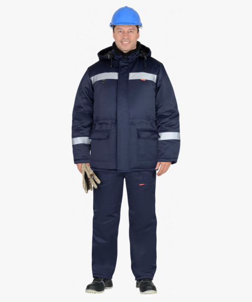 Куртка СИРИУС-БРИГАДИР зимняя, мех. ворот, капюшон, тёмно-синяя с СОП (утеплитель 600 гр)