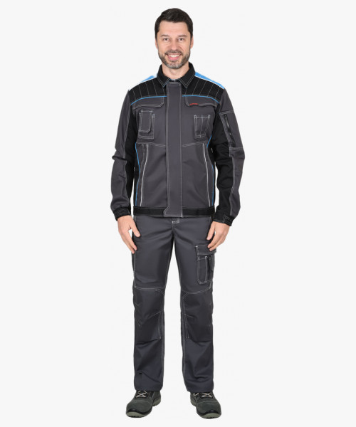 Куртка СИРИУС-ПРЕСТИЖ кор., т.серая с черным и голубой отделкой