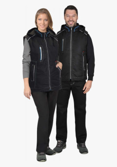 Жилет СИРИУС-АЛЕКС утепленный с капюшоном чёрный