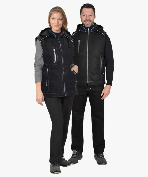 Жилет СИРИУС-АЛЕКС утепленный с капюшоном чёрный