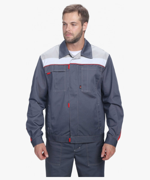 Костюм Флофт-1 Премиум СОП (тк.Смесовая,240) брюки, т.серый/серый/красный