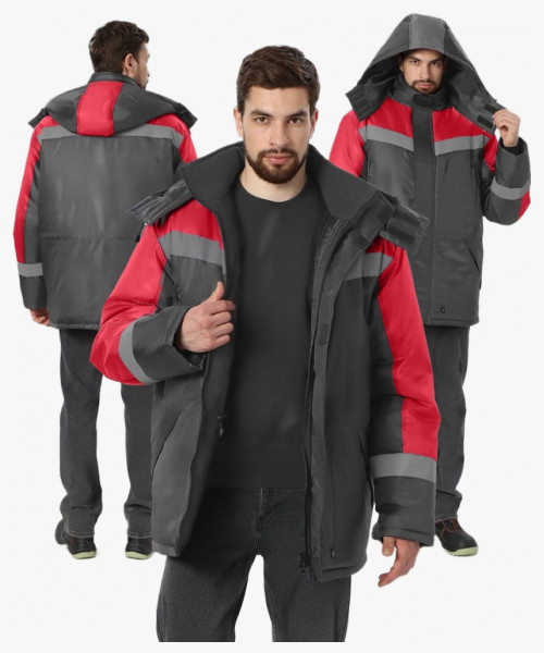 Куртка зимняя Лигор СОП (тк.OxLine,90), т.серый/красный