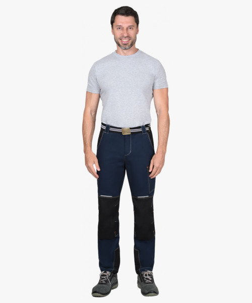 Брюки СИРИУС-ШАТЛ-РОСС с ремнем синие с черным, 80% х/б, пл. 260 г/кв.м