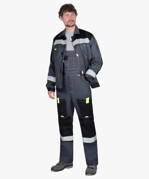 Костюм СИРИУС-ФАВОРИТ куртка, п/к, серый с черным, лимонным кантом и СОП