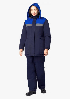 Костюм зимний женский Вьюга СОП (тк. Смесовая, 210 г/м2) брюки, тёмно-синий, васильковый