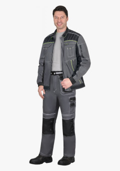 Костюм СИРИУС-ПРЕСТИЖ-Л куртка, брюки, темно-серый с черным и лимонным кантом