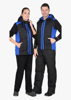 Жилет СИРИУС-УРБАН утеплённый с капюшоном черный с васильковым