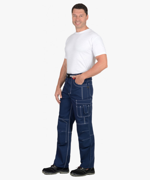 Брюки СИРИУС-ПРЕСТИЖ мужские летние синие, кант СВМ