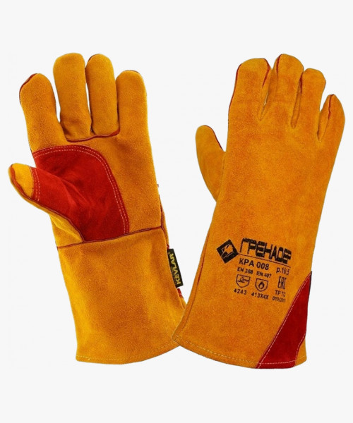 Краги спилковые ГРЕНАДЕР желтые с усилением и подкладкой, КРА008