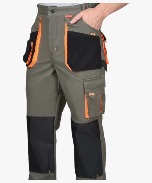 Брюки СИРИУС-МАНХЕТТЕН оливковый с оранжевым и чер. тк. мех. стрейч пл 260 г/кв.м