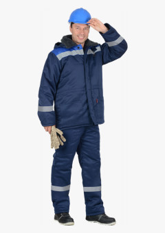 Куртка СИРИУС-БРИГАДИР-2 зимняя мужская с мех. воротником, синяя с васильковым и СОП