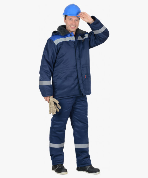 Куртка СИРИУС-БРИГАДИР-2 зимняя мужская с мех. воротником, синяя с васильковым и СОП