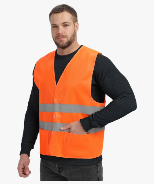 Жилет сигнальный ProfLineBase с пуговицами и карманами (тк.Полиэфир,100), оранжевый