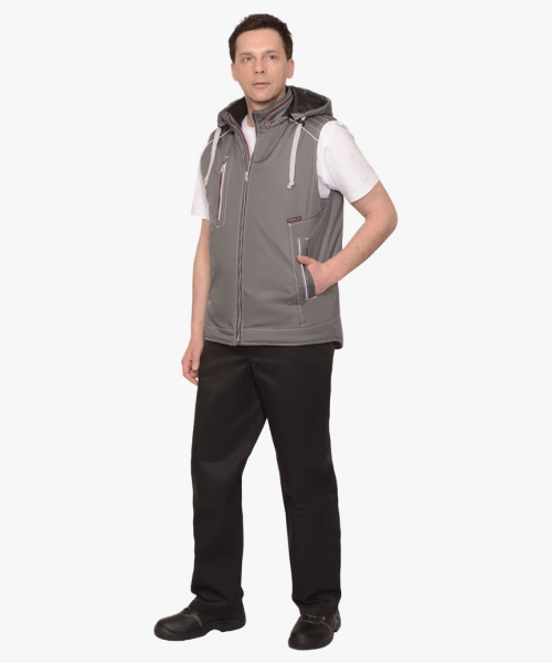 Жилет СИРИУС-АЛЕКС утепленный с капюшоном серый