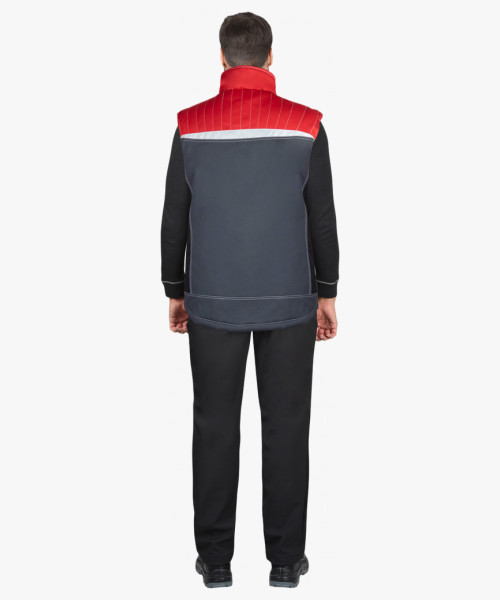 Жилет СИРИУС-ФАВОРИТ-МЕГА тёмно-серый с черным и красной отделкой