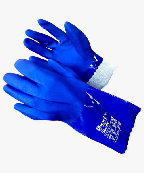 Sandy Перчатки МБС, интерлок с полным покрытием ПВХ синего цвета