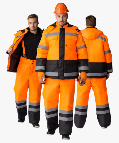 Костюм зимний для дорожника (тк.Оксфорд) брюки, оранжевый/черный