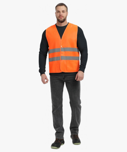 Жилет сигнальный ProfLineBase с пуговицами и карманами (тк.Полиэфир,100), оранжевый