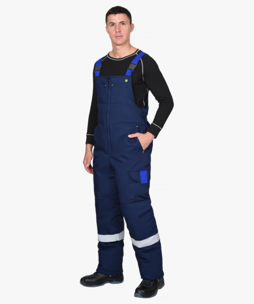 Костюм СИРИУС-БОСТОН-РОСС зимний, куртка длинная, п/к, синий с васильковым, чёрной отделкой и СОП