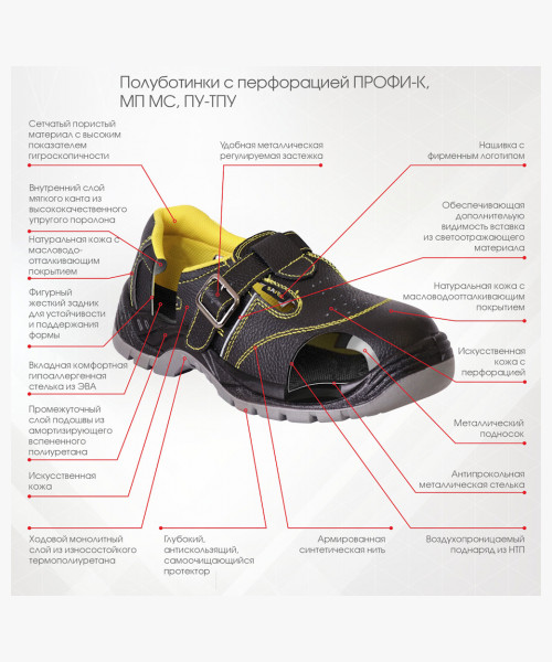 Полуботинки с перфорацией ПРОФИ/К, МП МС, ПУ-ТПУ