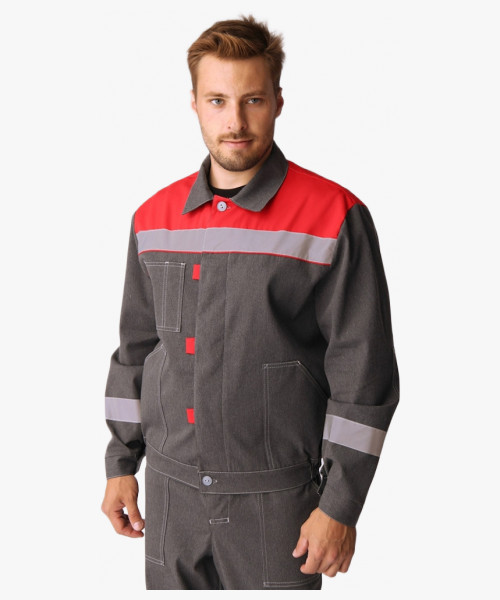 Костюм Липецк СОП (тк.Смесовая,260) п/к, т.серый-меланж/красный