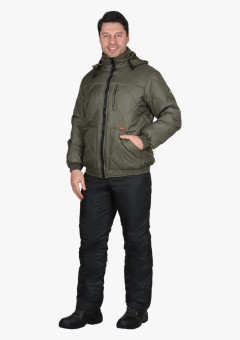 Куртка СИРИУС-ПРАГА-ЛЮКС короткая с капюшоном, оливковая