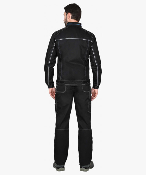 Куртка СИРИУС-АЛЕКС летняя мужская черная с голубой отделкой