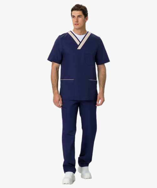 Костюм мужской Симпл-001 (тк.Смесовая,120) MedLine, т.синий/бежевый