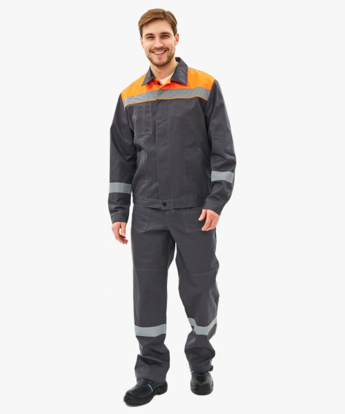 Костюм Липецк-1 СОП CH (тк.Смесовая,280) брюки, т.серый/оранжевый