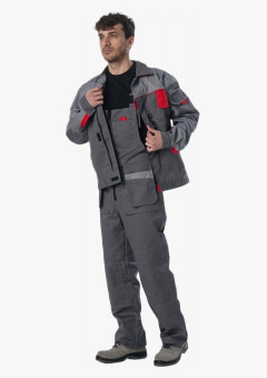 Костюм Союз-Профессионал-2 (тк.Балтекс,240) п/к, т.серый/св.серый/красный