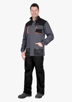 Куртка СИРИУС-МАНХЕТТЕН т.серый с оранж. и черным тк. стрейч пл. 250 г/кв.м