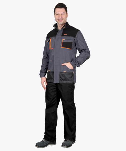 Куртка СИРИУС-МАНХЕТТЕН т.серый с оранж. и черным тк. стрейч пл. 250 г/кв.м