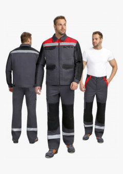 Костюм ProfLineBase-1 (тк. Твил, 210 г/м2) брюки, тёмно-серый, чёрный, красный