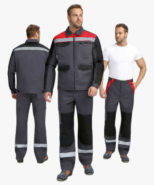 Костюм ProfLineBase-1 (тк. Твил, 210) брюки, т.серый/черный/красный