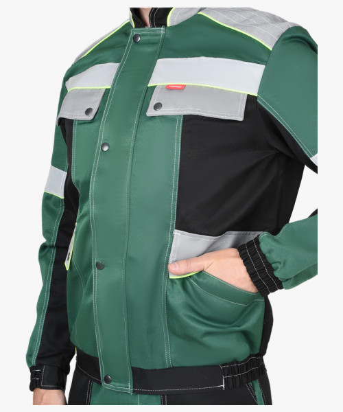 Костюм СИРИУС-ПОЛИНОМ муж., кур. кор., п/к. зеленый с черным и св.серым и СОП 50мм