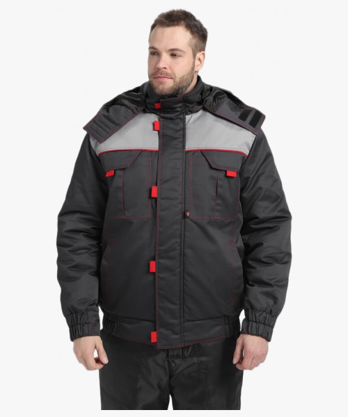 Куртка зимняя укороченная Флофт Премиум (тк.Смесовая,240), т.серый/св.серый/красный