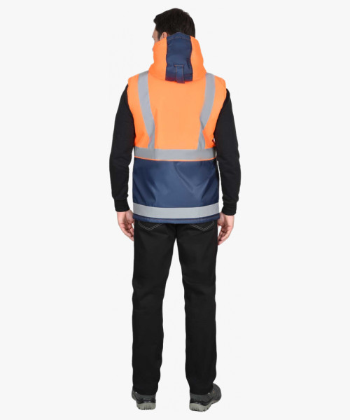 Жилет СИРИУС-ТЕРМИНАЛ с капюшоном темно-синий с оранжевым