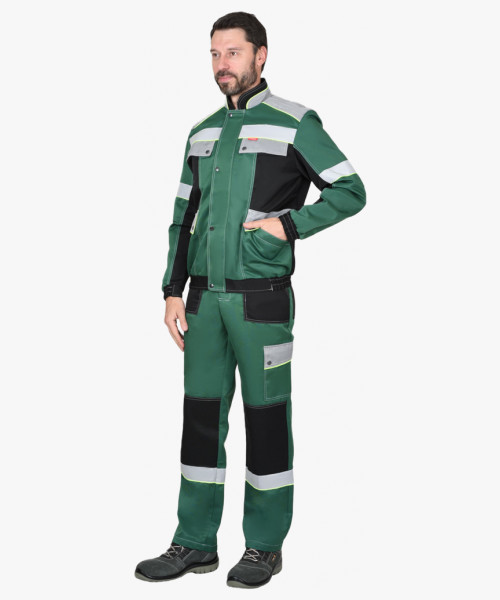 Костюм СИРИУС-ПОЛИНОМ муж., кур. кор., п/к. зеленый с черным и св.серым и СОП 50мм