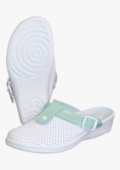 Туфли Сабо КОМФОРТ белые с зеленым нат.кожа