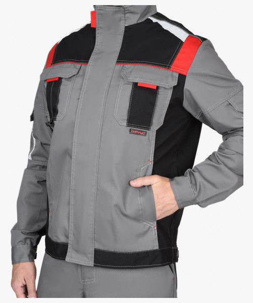 Куртка СИРИУС-СТАН ср-серая с черной и красной отделкой