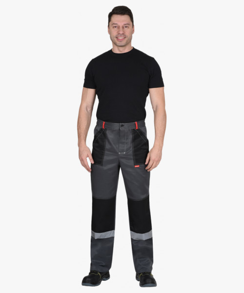 Костюм СИРИУС-ЛИГОР-2 куртка короткая, брюки, темно-серый с красным и черным, СОП