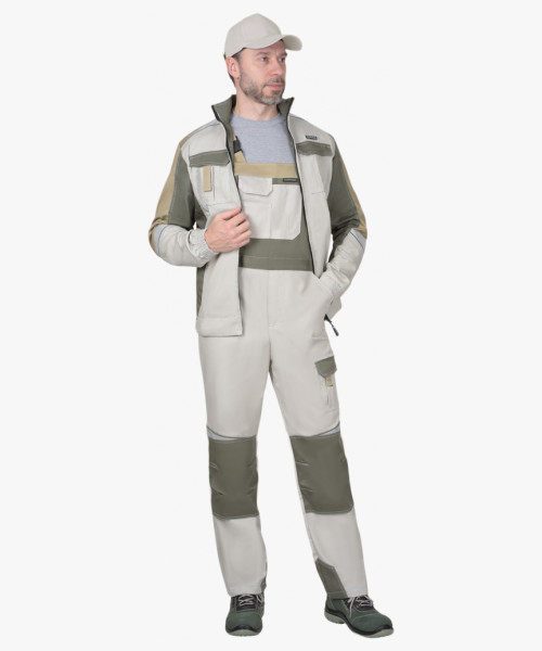 Костюм СИРИУС-КАСПИЙ куртка, п/к, молочный с оливой, песочным и СОП