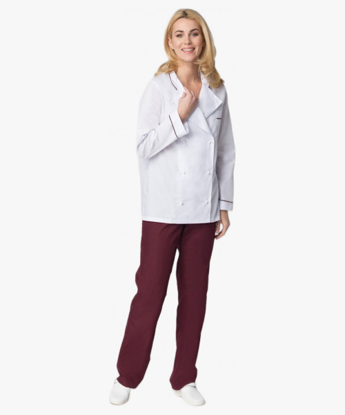 Костюм женский повара Гурман (тк.ТиСи), белый/бордовый
