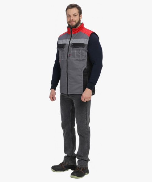 Жилет утепленный Вектрон СОП (тк.Смесовая,240), серый/черный/красный