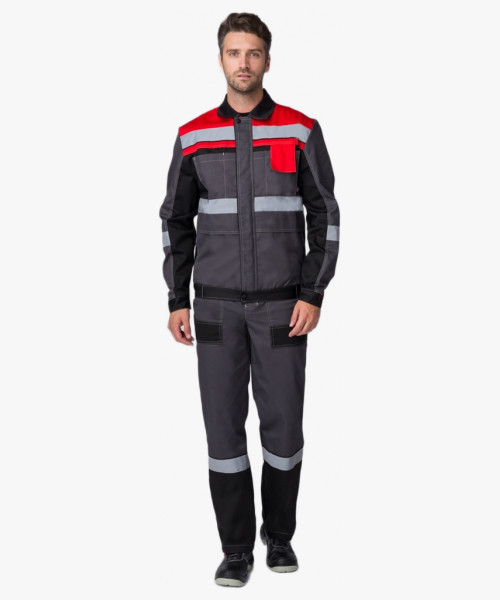 Костюм Виват-1 Премиум (тк.Смесовая,240) брюки, серый/черный/красный