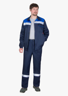 Костюм СИРИУС-МАСТЕР-РОСС куртка кор., брюки, темно-синий с васильковым и СОП