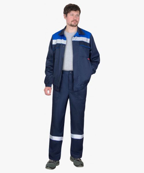 Костюм СИРИУС-МАСТЕР-РОСС куртка кор., брюки, темно-синий с васильковым и СОП