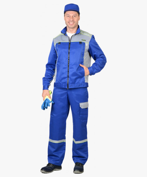 Костюм СИРИУС-ПРАКТИК куртка, п/к васильковый со св.серым